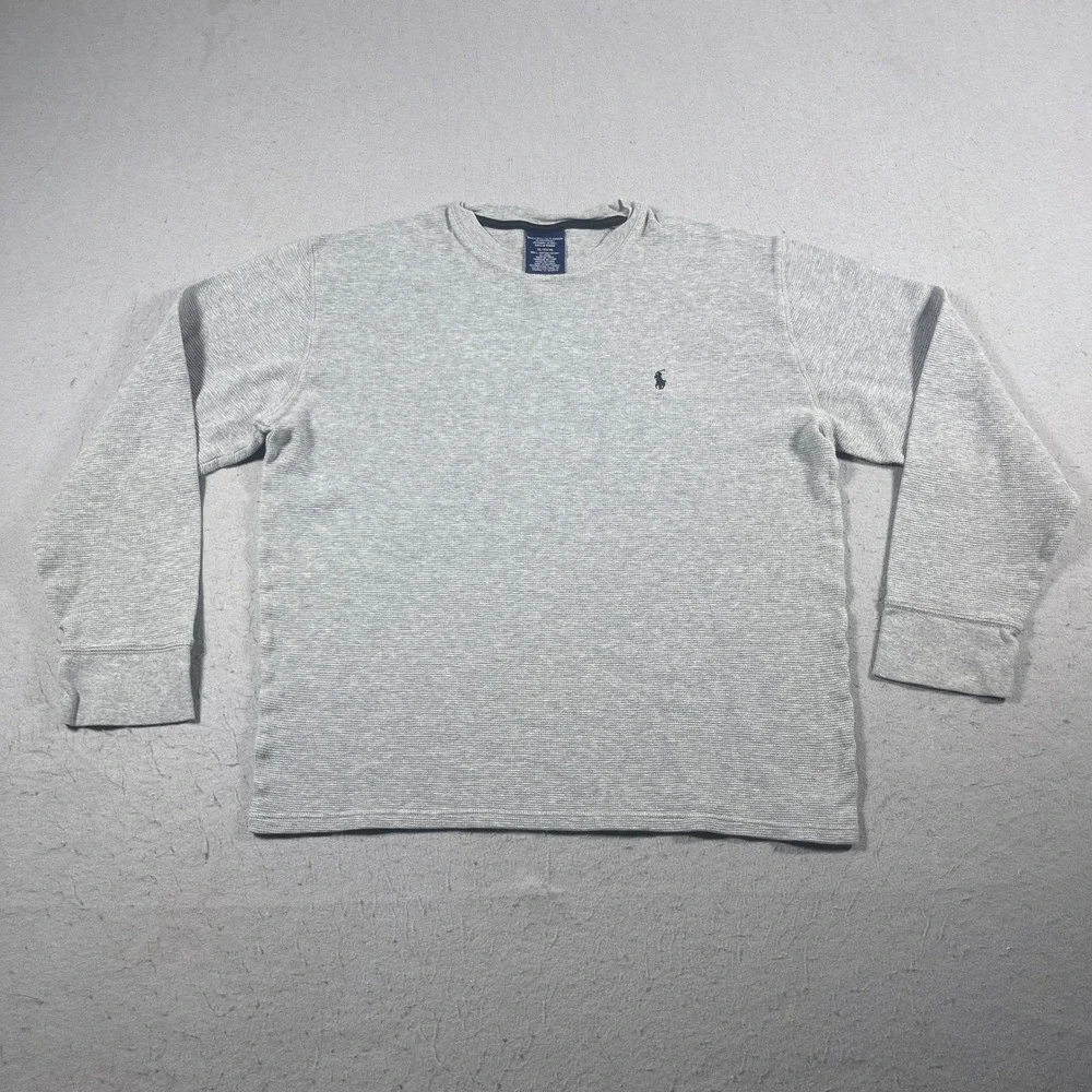 Polo Ralph Lauren Thermal Shirt Men XL Gray‎ Long Sleeve Waffle Knit Sleepwear